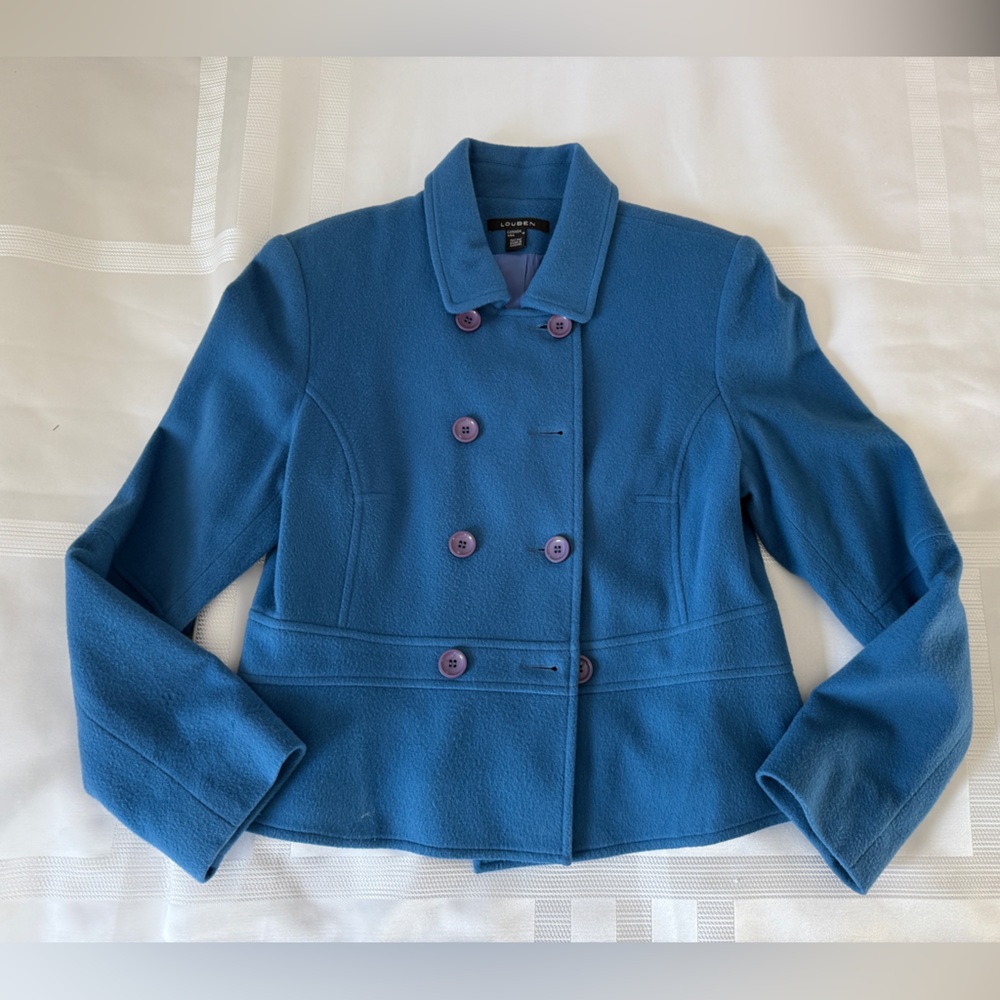 Like New, Louben Wool/Cashmere Blend Women's Blue Double-Breasted Jacket